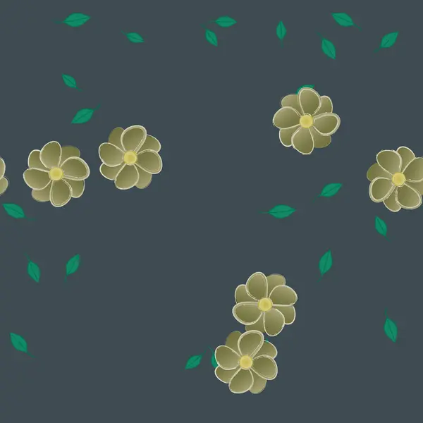 Mooie Compositie Met Eenvoudige Gekleurde Bloemen Groene Bladeren Achtergrond Vector — Stockvector