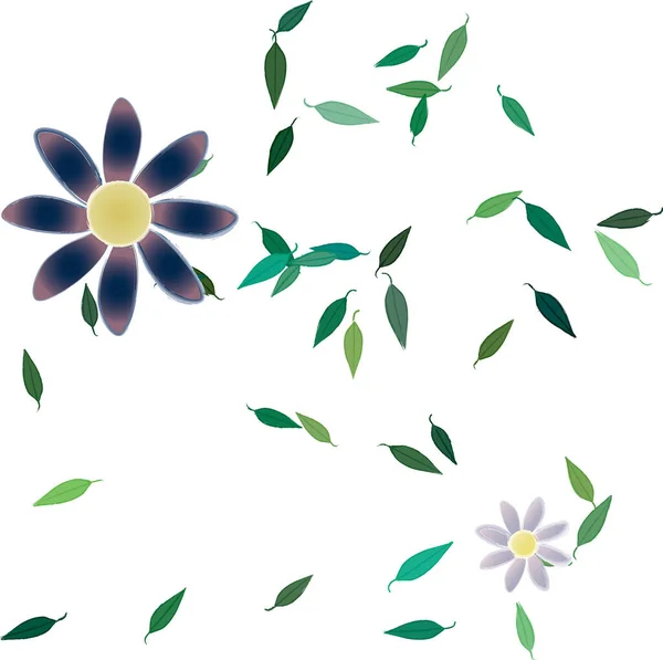 Όμορφη Σύνθεση Απλά Χρωματιστά Λουλούδια Και Πράσινα Φύλλα Λευκό Φόντο — Διανυσματικό Αρχείο