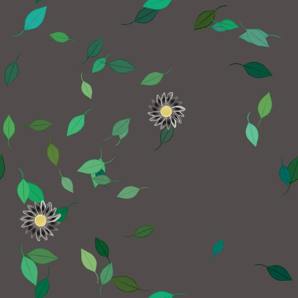 Flores Simples Con Hojas Verdes Composición Libre Ilustración Vectorial — Vector de stock