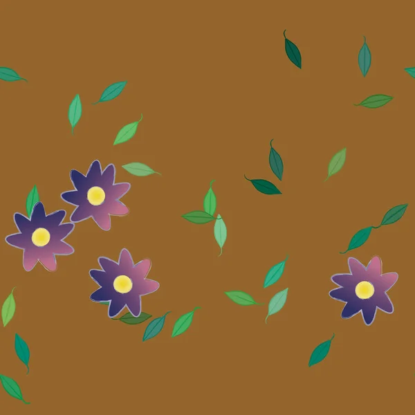 Composition Libre Avec Des Fleurs Colorées Simples Feuilles Vertes Pour — Image vectorielle