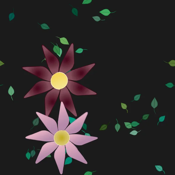 Flores Colores Hojas Verdes Fondo Ilustración Vectorial — Archivo Imágenes Vectoriales