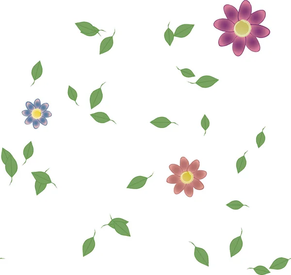 Schöne Komposition Mit Einfachen Farbigen Blüten Und Grünen Blättern Hintergrund — Stockvektor