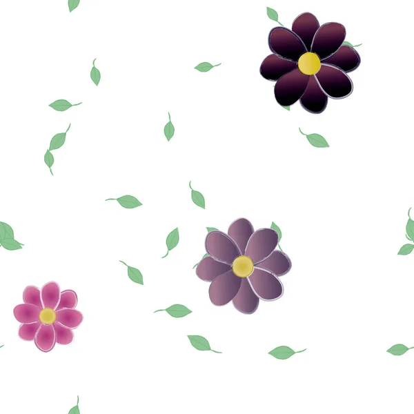 Modèle Vectoriel Avec Des Fleurs Colorées Simples Des Feuilles Vertes — Image vectorielle