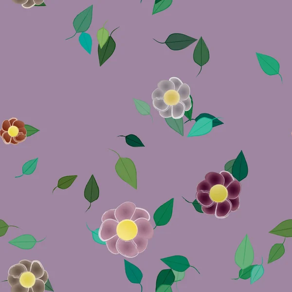 Composição Design Com Flores Simples Folhas Verdes Ilustração Vetorial — Vetor de Stock