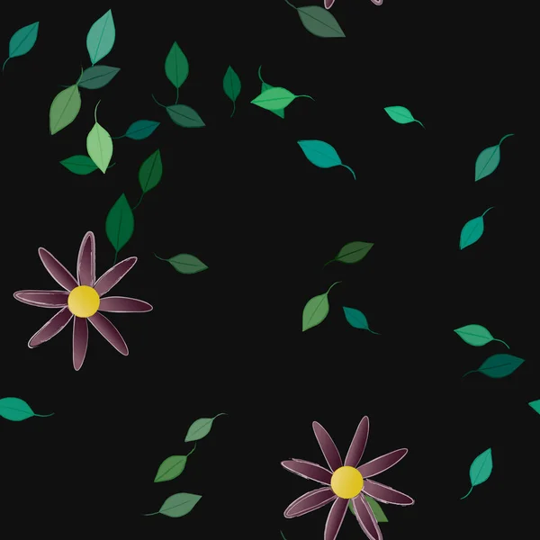 Composição Design Com Flores Simples Folhas Verdes Ilustração Vetorial — Vetor de Stock