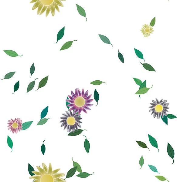 Fleurs Simples Avec Des Feuilles Vertes Composition Libre Illustration Vectorielle — Image vectorielle