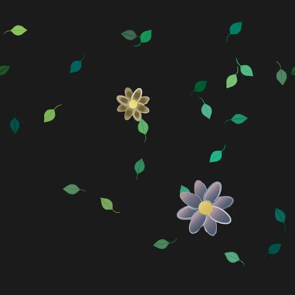 Yksinkertaiset Kukat Vihreät Lehdet Vapaassa Koostumuksessa Vektori Kuva — vektorikuva