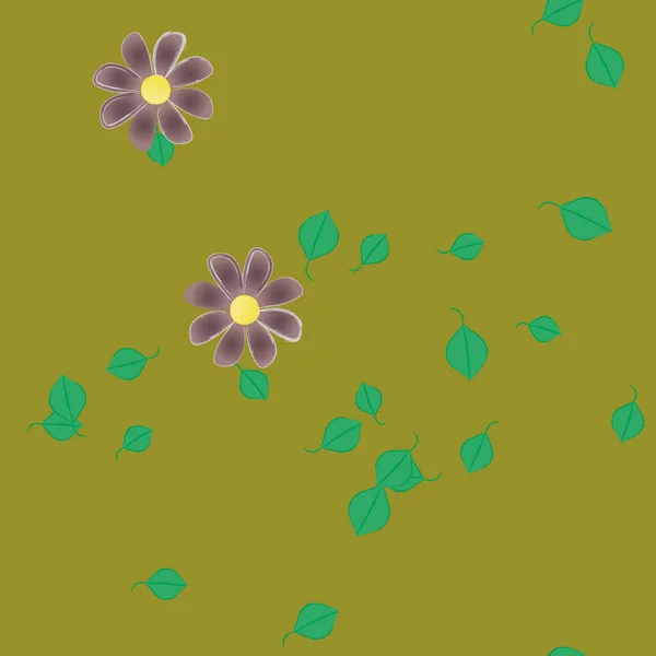 Plantilla Vector Con Flores Coloridas Simples Hojas Verdes — Archivo Imágenes Vectoriales