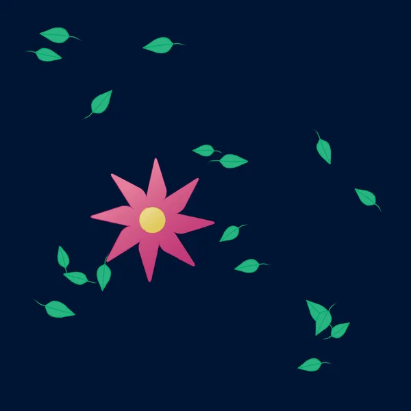 Flores Simples Con Hojas Verdes Composición Libre Ilustración Vectorial — Vector de stock