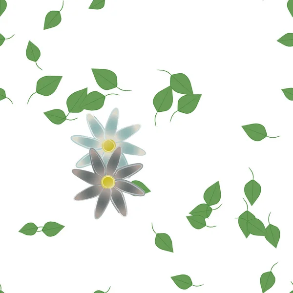 Flores Simples Com Folhas Verdes Composição Livre Ilustração Vetorial — Vetor de Stock