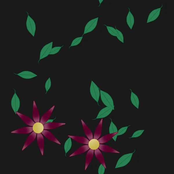 Цветные Цветы Зеленые Листья Заднем Плане Векторная Иллюстрация — стоковый вектор