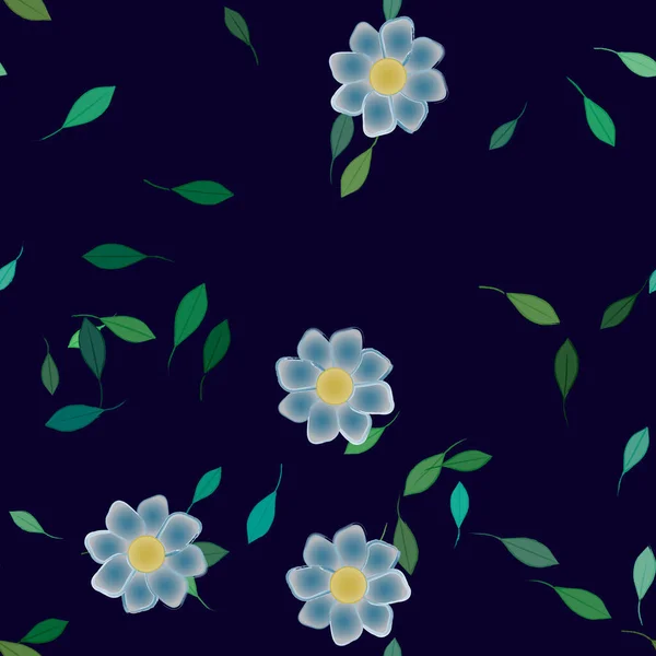 Fleurs Simples Avec Des Feuilles Vertes Composition Libre Illustration Vectorielle — Image vectorielle