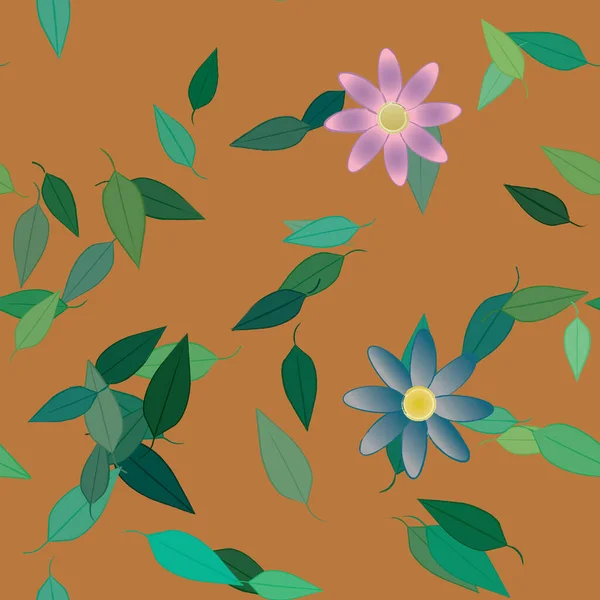 Composición Libre Con Flores Colores Simples Hojas Verdes Para Papel — Archivo Imágenes Vectoriales