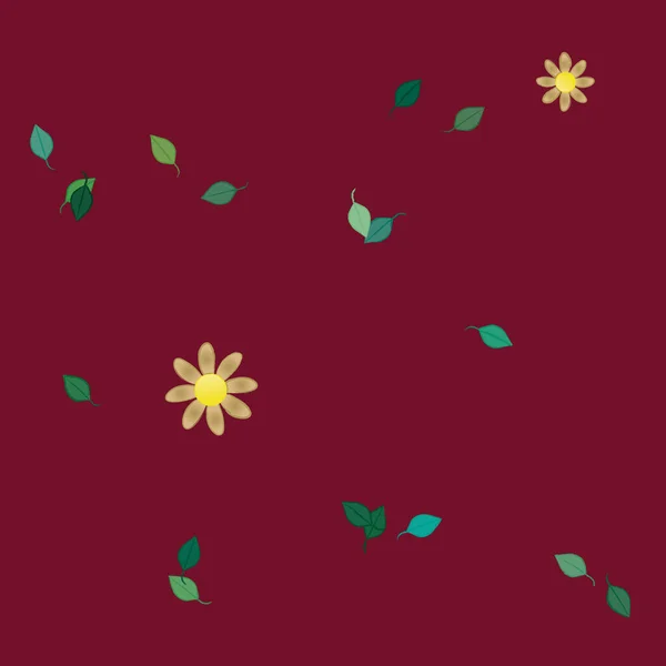 Modèle Vectoriel Avec Des Fleurs Colorées Simples Des Feuilles Vertes — Image vectorielle