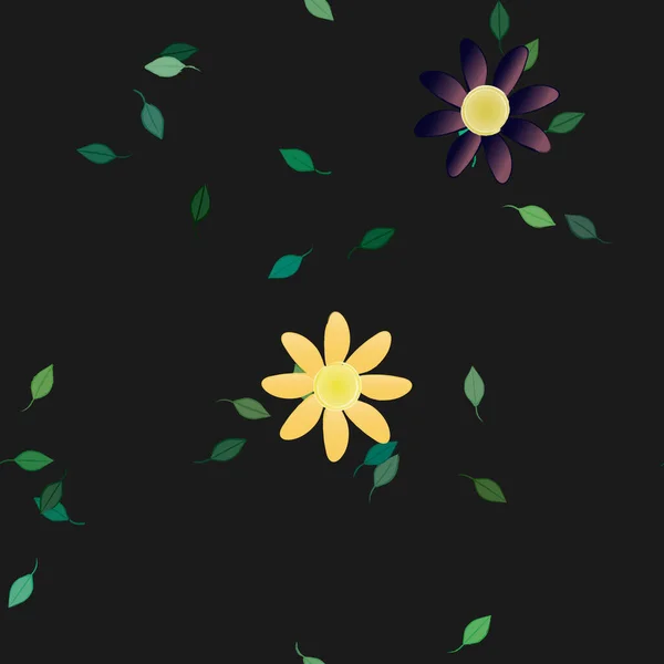 免费作曲 墙纸用 带有简单的彩花和绿叶 矢量插图 — 图库矢量图片