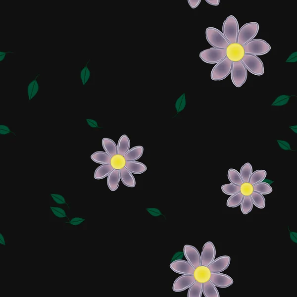 Flores Simples Con Hojas Verdes Composición Libre Ilustración Vectorial — Vector de stock