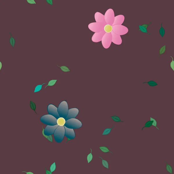 色彩斑斓的花朵和绿叶为背景 矢量图解 — 图库矢量图片