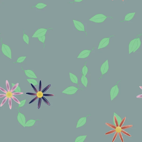 Composición Diseño Con Flores Simples Hojas Verdes Ilustración Vectorial — Archivo Imágenes Vectoriales