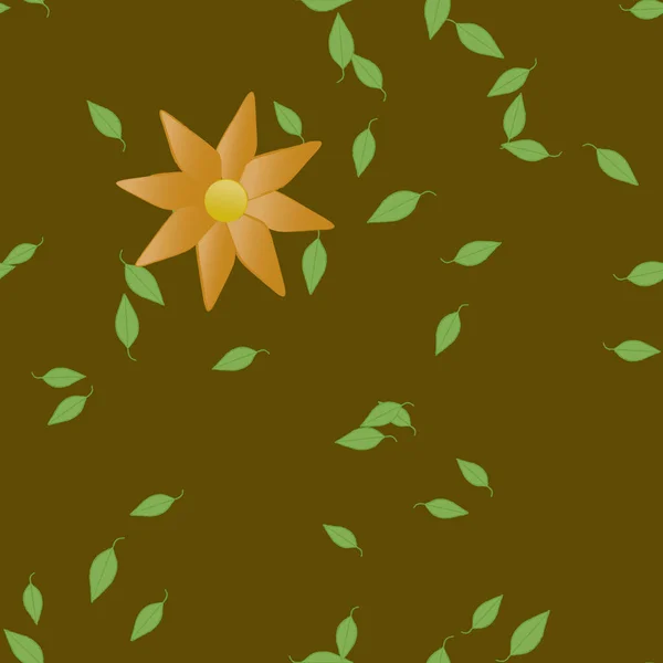 Flores Simples Con Hojas Verdes Composición Libre Ilustración Vectorial — Vector de stock