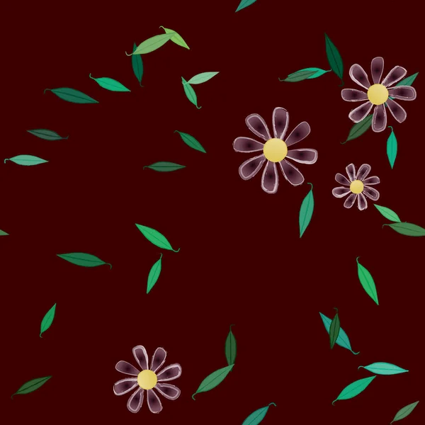 Designkomposition Mit Einfachen Blüten Und Grünen Blättern Vektorillustration — Stockvektor