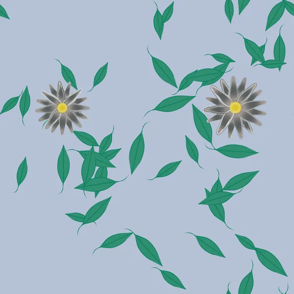 Plantilla Vector Con Flores Coloridas Simples Hojas Verdes — Archivo Imágenes Vectoriales