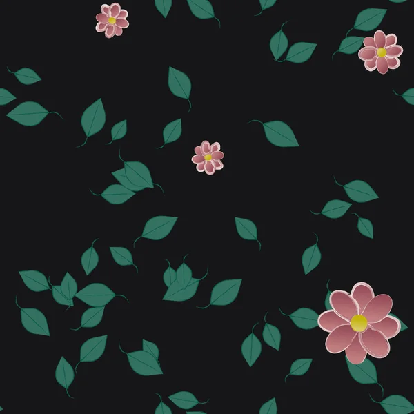 Composição Bonita Com Flores Coloridas Simples Folhas Verdes Fundo Ilustração — Vetor de Stock