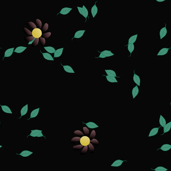 Modèle Vectoriel Avec Des Fleurs Colorées Simples Des Feuilles Vertes — Image vectorielle