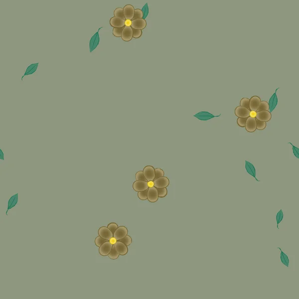 Modèle Vectoriel Avec Des Fleurs Colorées Simples Des Feuilles Vertes — Image vectorielle