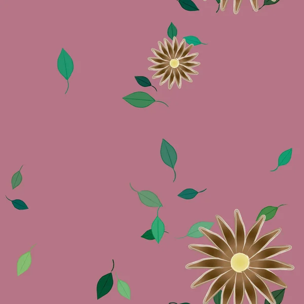 Gekleurde Bloemen Groene Bladeren Achtergrond Vector Illustratie — Stockvector