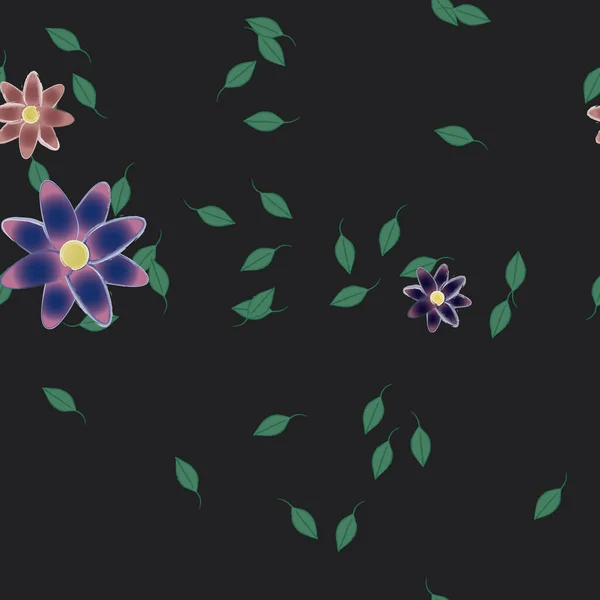 Modèle Vectoriel Avec Des Fleurs Colorées Simples Des Feuilles Vertes — Image vectorielle