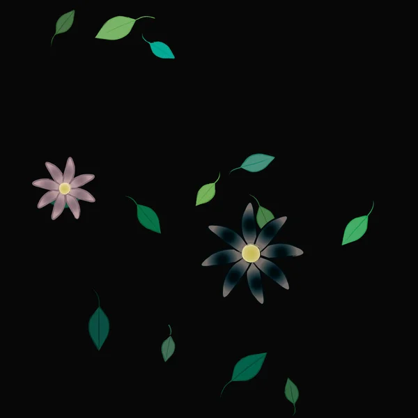 Flores Colores Hojas Verdes Fondo Ilustración Vectorial — Vector de stock