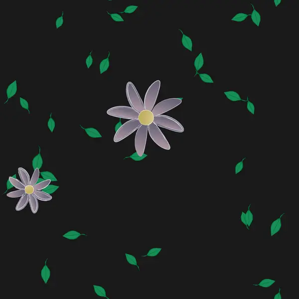 Composición Diseño Con Flores Simples Hojas Verdes Ilustración Vectorial — Archivo Imágenes Vectoriales