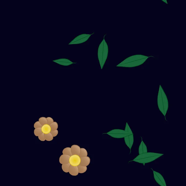 Eenvoudige Bloemen Met Groene Bladeren Vrije Samenstelling Vector Illustratie — Stockvector