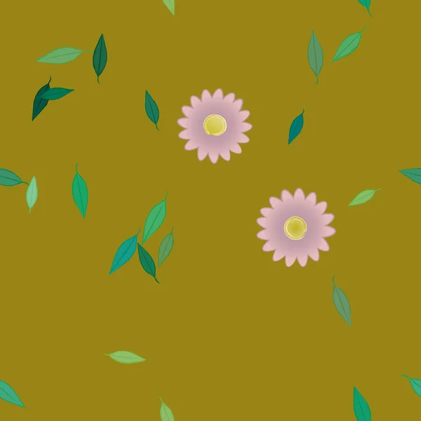 Gratis Compositie Met Eenvoudige Kleurrijke Bloemen Groene Bladeren Voor Behang — Stockvector