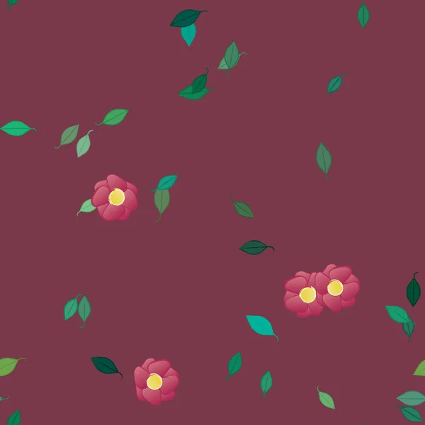 Modèle Vectoriel Avec Des Fleurs Colorées Simples Des Feuilles Vertes — Image vectorielle