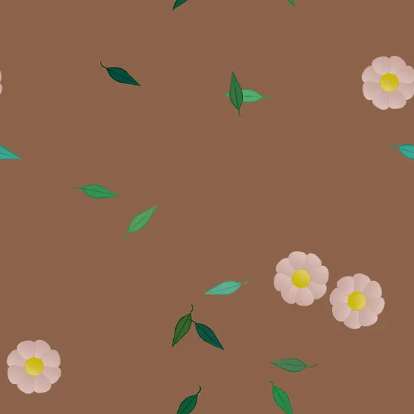 Plantilla Vector Con Flores Coloridas Simples Hojas Verdes — Archivo Imágenes Vectoriales