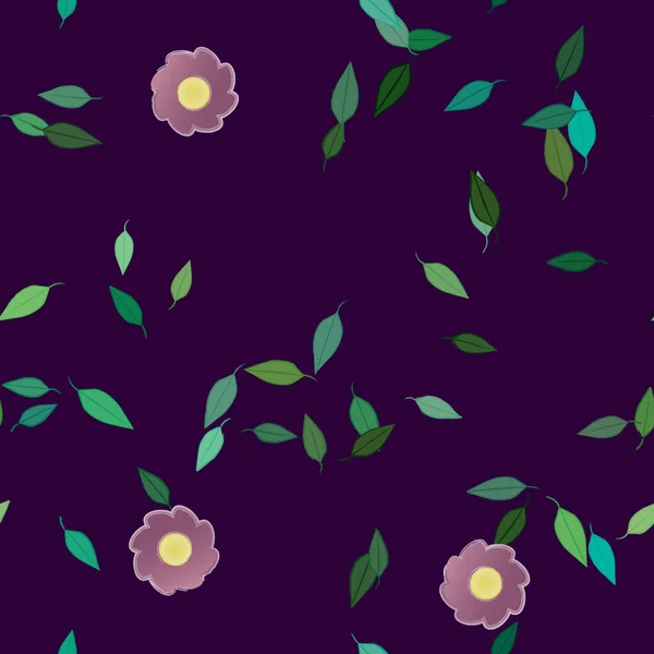 Composição Design Com Flores Simples Folhas Verdes Ilustração Vetorial — Vetor de Stock