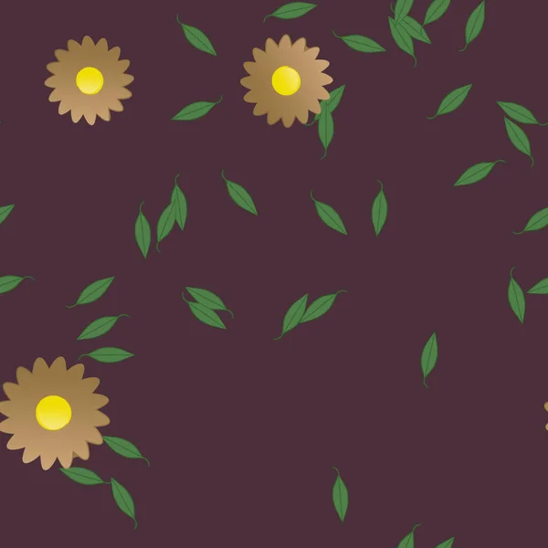 Composición Libre Con Flores Colores Simples Hojas Verdes Para Papel — Archivo Imágenes Vectoriales