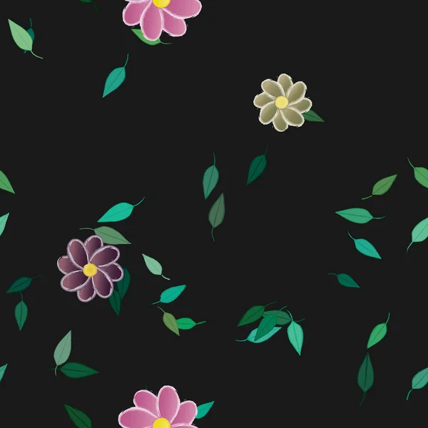 Composição Design Com Flores Simples Folhas Verdes Ilustração Vetorial —  Vetores de Stock