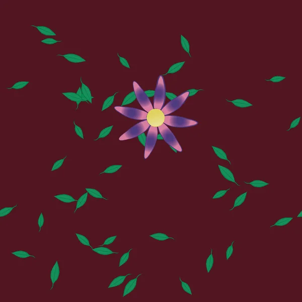 Modèle Vectoriel Avec Des Fleurs Colorées Simples Des Feuilles Vertes — Image vectorielle