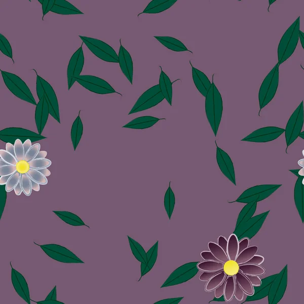 Hermosa Composición Con Flores Colores Simples Hojas Verdes Fondo Ilustración — Vector de stock