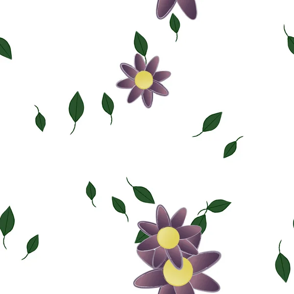 Bloemen Met Groene Bladeren Vrije Samenstelling Vector Illustratie — Stockvector