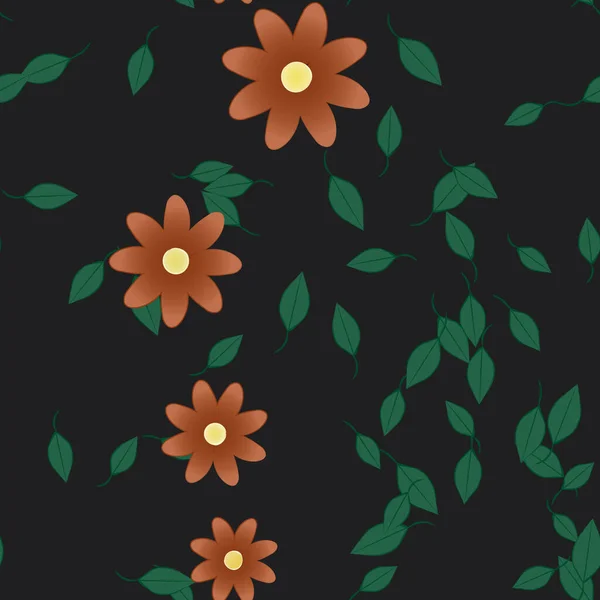 Flores Simples Con Hojas Verdes Composición Libre Ilustración Vectorial — Archivo Imágenes Vectoriales