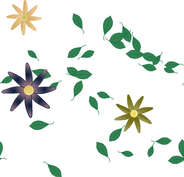 Enkla Blommor Med Gröna Blad Fri Sammansättning Vektor Illustration — Stock vektor