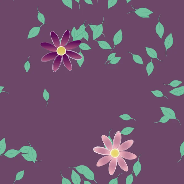 Fleurs Simples Avec Des Feuilles Vertes Composition Libre Illustration Vectorielle — Image vectorielle