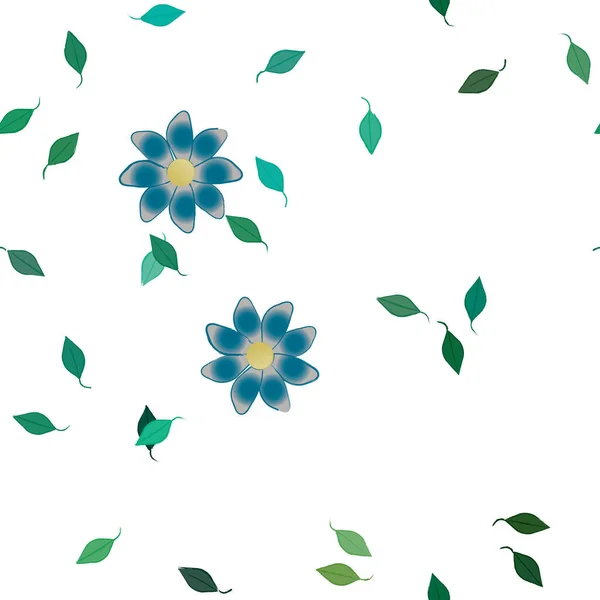 Bloemen Met Groene Bladeren Vrije Samenstelling Vector Illustratie — Stockvector