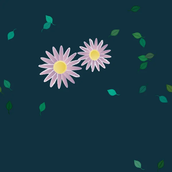 Composição Design Com Flores Simples Folhas Verdes Ilustração Vetorial — Vetor de Stock