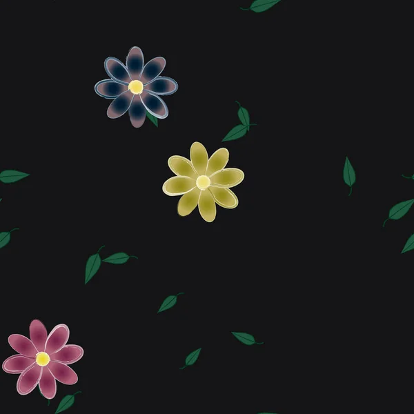 Flores Simples Con Hojas Verdes Composición Libre Ilustración Vectorial — Archivo Imágenes Vectoriales