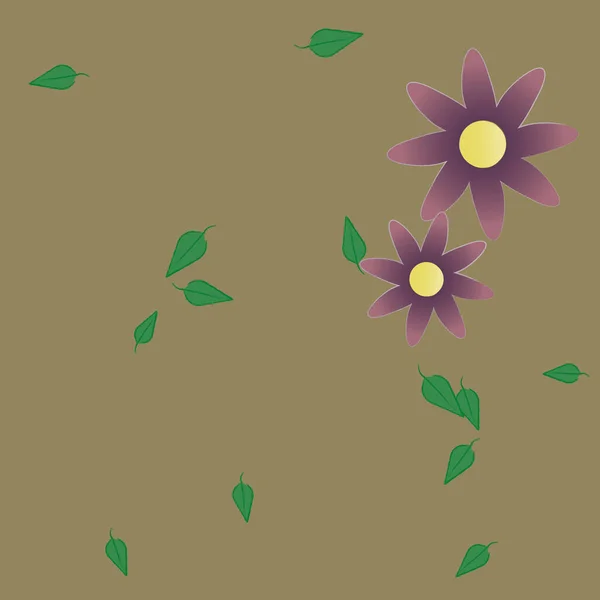 Composição Bonita Com Flores Coloridas Simples Folhas Verdes Fundo Ilustração — Vetor de Stock