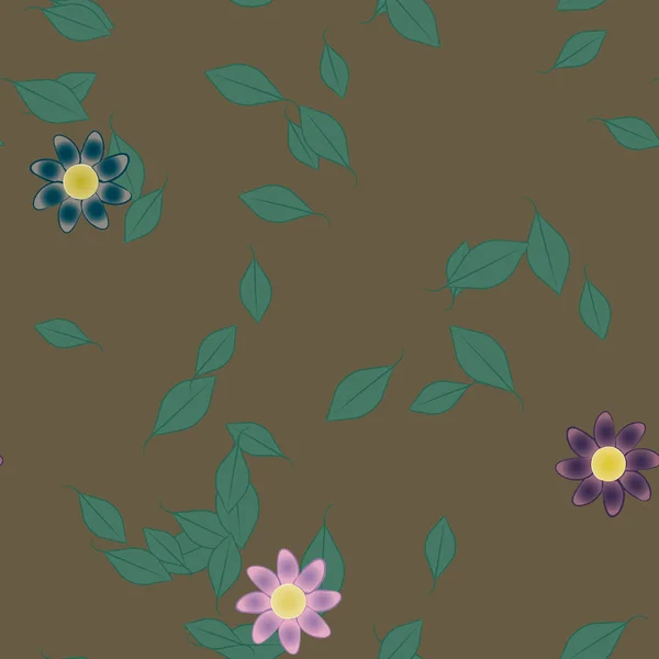 Belle Composition Avec Des Fleurs Colorées Simples Des Feuilles Vertes — Image vectorielle